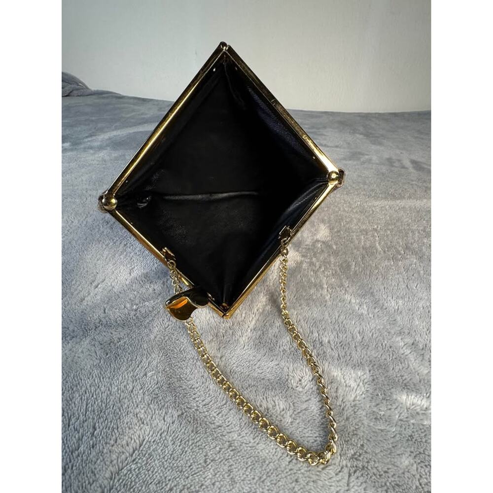 Vintage Red Faux Snakeskin Embossed Evening Clutch Gold Chain Frame Bag - Picture 5 of 5